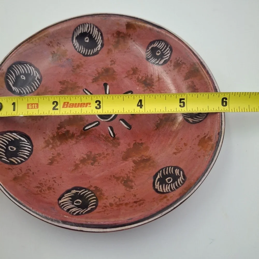 Vintage Southwest Redware Pottery Plate Hand Etched Sun Sgraffito 6